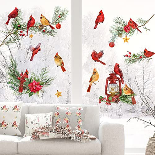 Winter Cardinal Window Clings - 9 Sheets Double-Sided Glass Decals