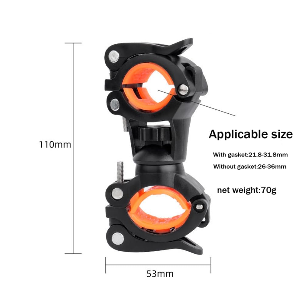 360° Rotating Upgraded Version Bicycle Light Mount, Double Quick-Release Flashlight Holder (Black)