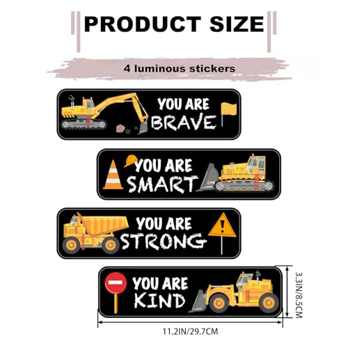 4 PCS Construction Wall Decals Glow in The Dark£¬Construction Stickers Toddler Room Decor for Kids Baby Nursery, Boys Glowing Motivational Wall Art Inspirational Sticker