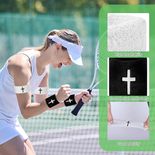 8-Pack Moisture-Wicking Cross Embroidered Wrist & Bicep Bands - Black & White