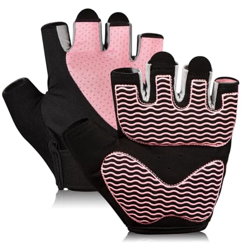 Breathable Fingerless Workout Gloves for Women - Medium Pink