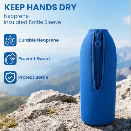 Linkidea Blue 2 Pack Neoprene Water Bottle Sleeve for 16.9/20 Fl Oz (Smartwater, Evian, Lifewtr) - Fits 7.7-9 in H