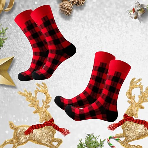 Buffalo Plaid Crew Socks - Soft Cotton Hiking Socks for Women - Red