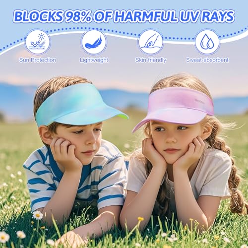 Kids Sun Visor Hats for Girls & Boys Pink Packable Cooling Stretchy Visor