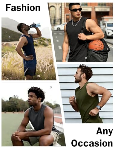Kinglaman 1/4 Pack Men's Dry Fit Tank Tops Sleeveless Workout Shirts – 4 Colors XS-XL