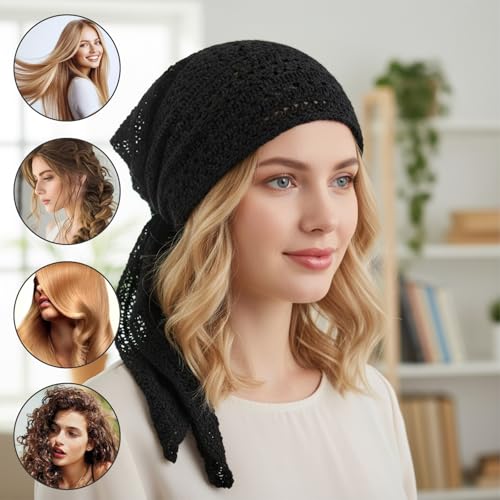 Black Slip-On Pre-Tied Beanie Cap - Stretchy Headwrap