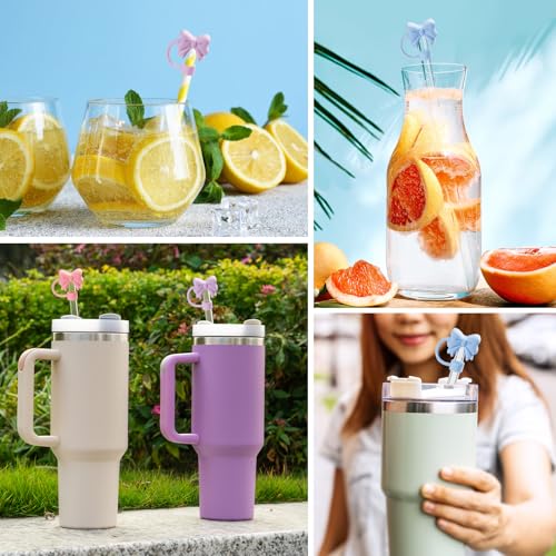 6PCS Cute Bow Straw Covers for Stanley 30 & 40 Oz Tumblers - Pink, Blue, Purple