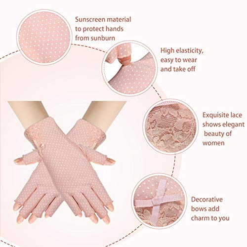 SATINIOR 4 Pairs UV Protection Sun Fingerless Women Gloves – Lace & Bowknot Variant