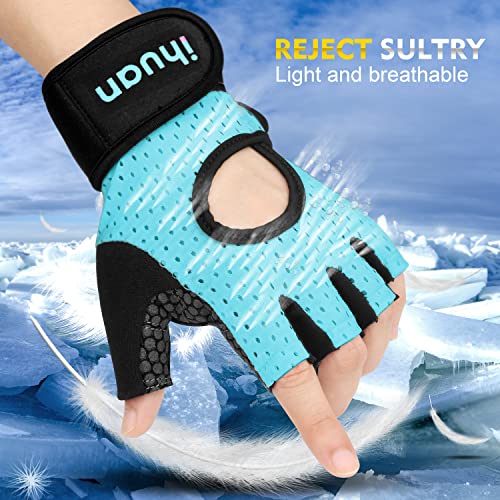 Green Fingerless Weight Lifting Gloves with Wrist Support - Medium