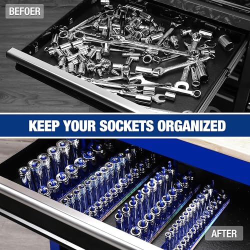 WORKPRO Socket Organizer Set, 4PC Impact Socket Holder, 1/4", 3/8", 1/2" Drive Metric Socket Trays, Impact Socket Organizer for Tool Box Drawer, Socket Storage Holds 94 Pieces (Socket not Included)