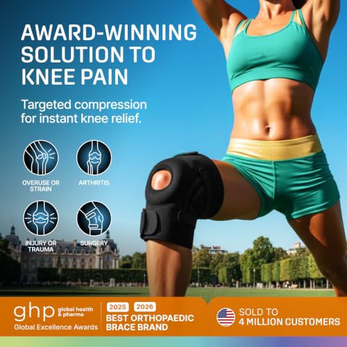 Modvel Black Medium Knee Brace with Side Stabilizers & Gel Pads for Pain Relief