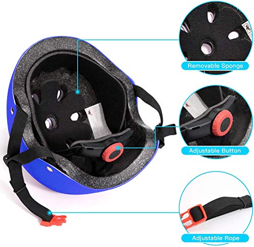Adjustable Kids Helmet with Protective Gear Set - Blue, Small (18.9"-21.26")
