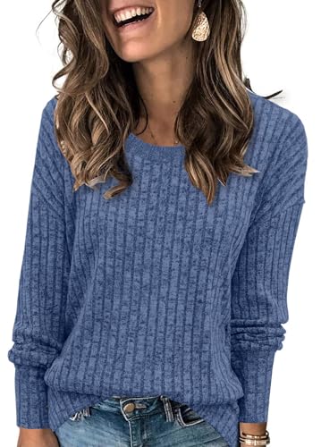 Womens Casual Crewneck Long Sleeve Sweater - Medium Blue