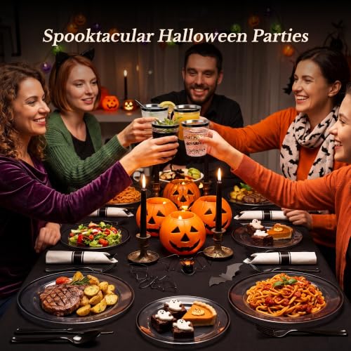 Black Disposable Plastic Plate Set for 50 Guests - 350 Pieces
