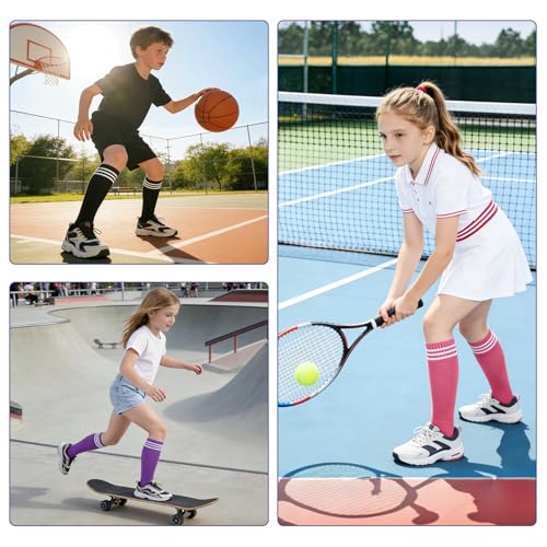 Kids Soccer Socks - Black, Pink & Purple - 3 Pairs (3-6 Years)