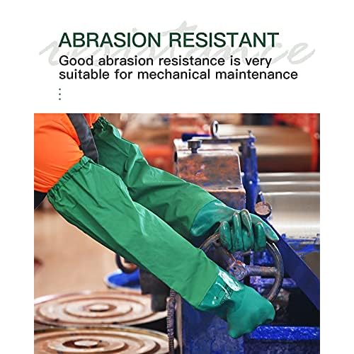 Pacific PPE Oil Resistant Gloves 26 Inch Reusable PVC Coated Work Gloves,Fishery, Machinery, Chemical Industrial Gloves with Cotton Liner,Heavy Duty Chemical Resistant Gloves, Non-slip(Green,L)
