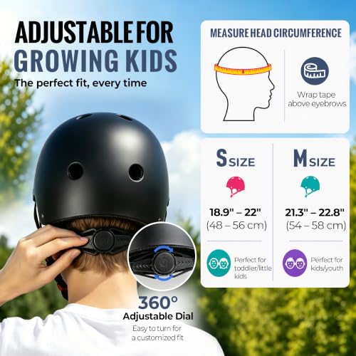 Kids Bike Helmet Black 18.9-22 inch Adjustable Toddler Youth Safety Gear