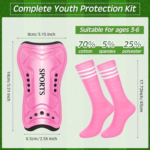 Kids Soccer Shin Guards & Socks Set Pink Small - Youth Soccer Protective Gear
