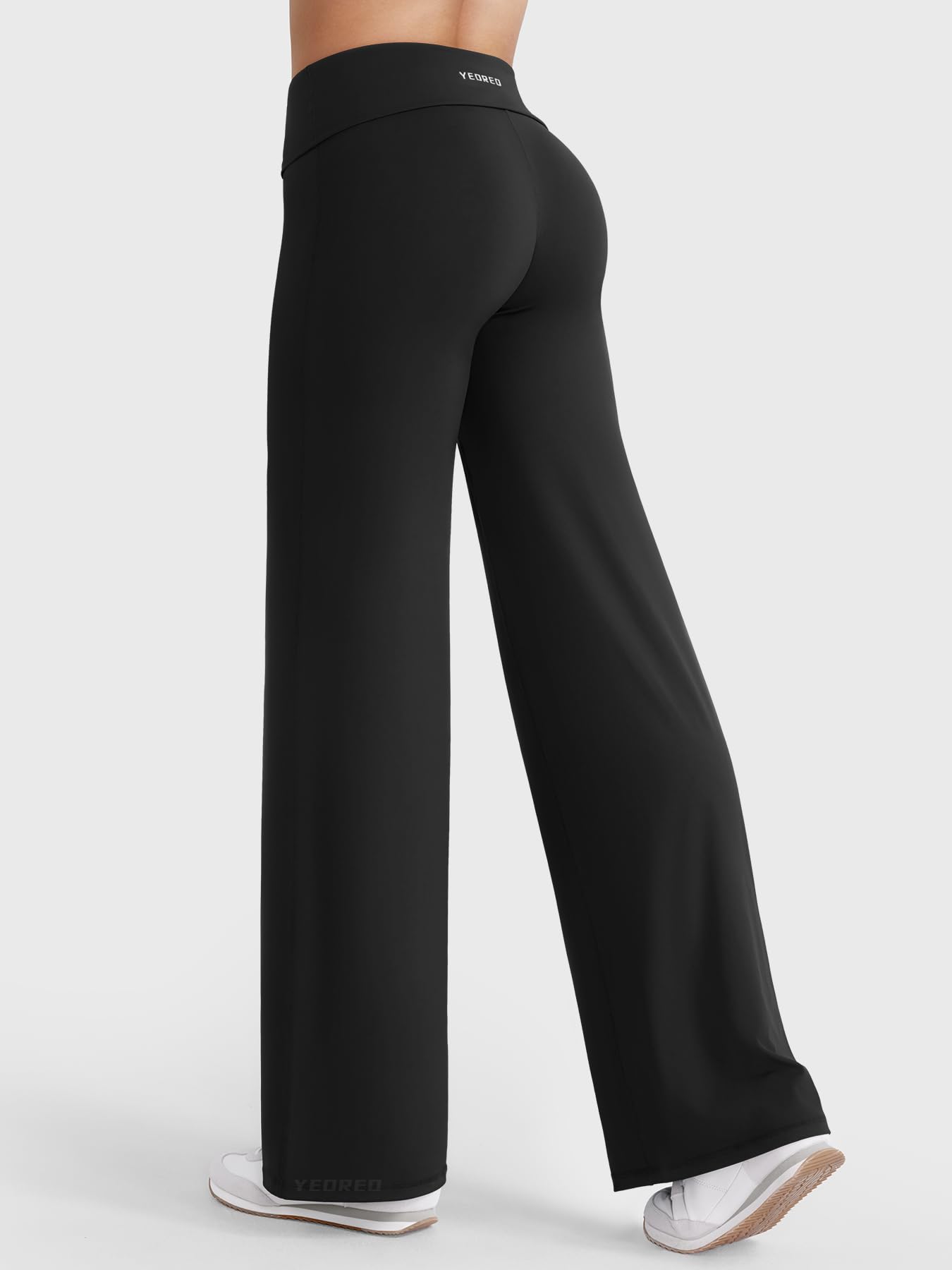 YEOREO SoftHue Straight Leg Leggings Women Fold Over Wide Leg Pants 31.5" Eddiy Casual Gym Workout Sweatpants Black M