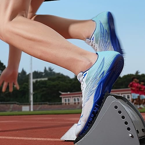 WESHIRUN Track and Field Shoes Men Women Kids 7.5 Women / 6 Men Blue Spikes