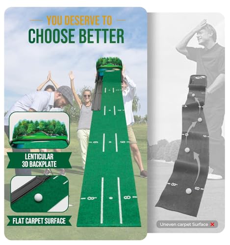 Hazard Putting Mat Indoor 8ft - Zcoorey Genuine Green Speed, Wrinkle-Free Surface