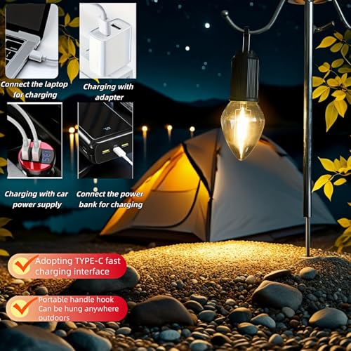 Portable LED Camping Lantern, USB-C Rechargeable Tent Light with Hanging Hook