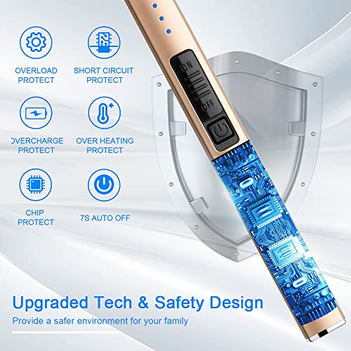 Electric Arc Lighter - Windproof USB Rechargeable with Safety Lock - Gold