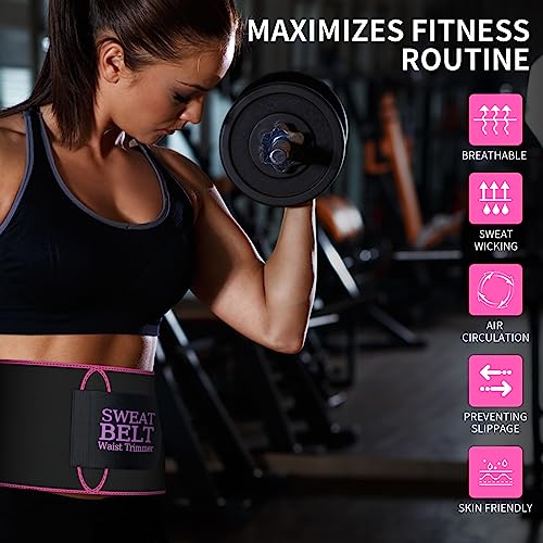 Waist Trainer Trimmer Sweat Belt for Women & Men - Medium Black/Pink