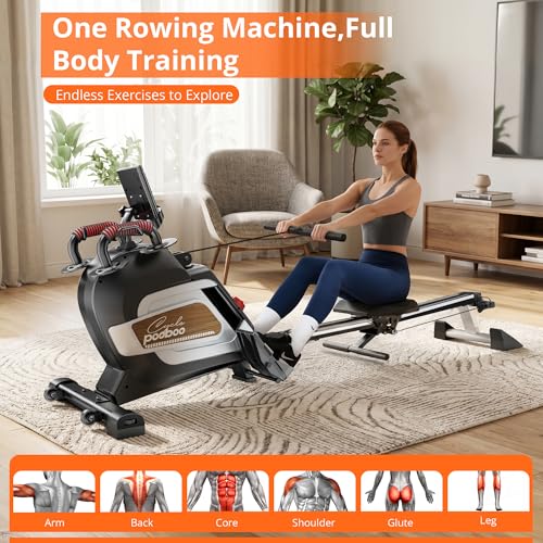 Foldable Magnetic Rowing Machine for Home - Wood Finish