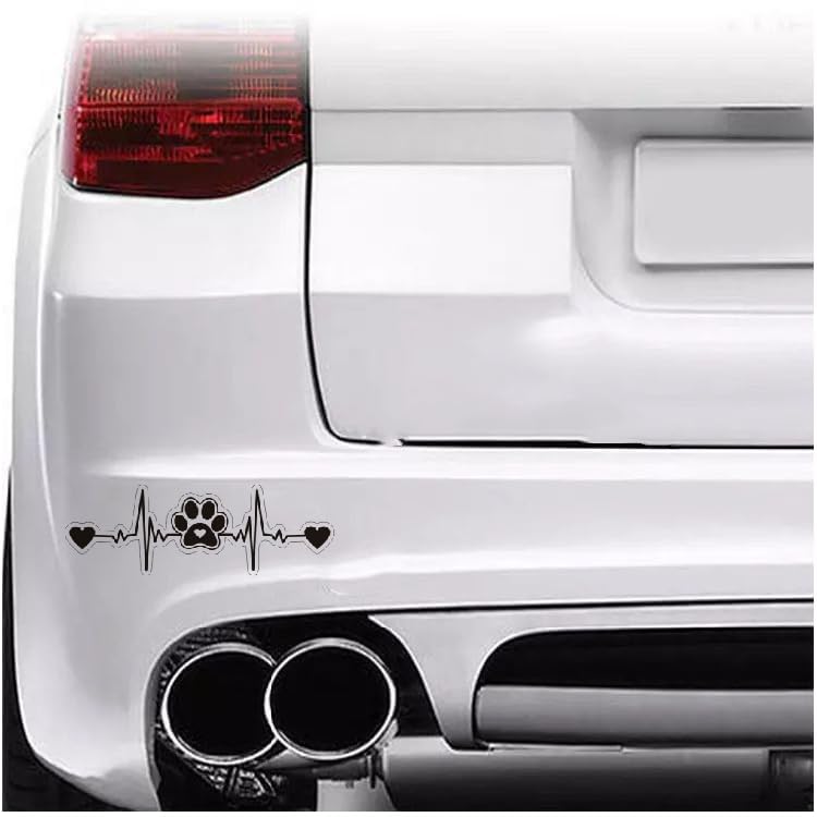 Paw Print Heartbeat Car Sticker - Dog on Board Decal, Black