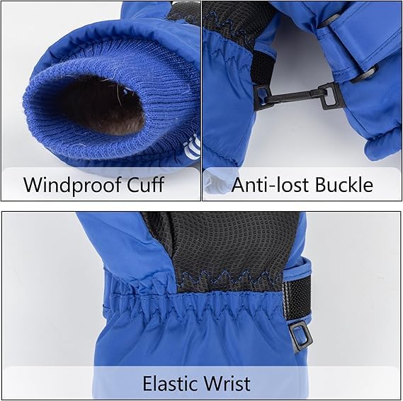Kids Winter Ski Gloves - Windproof Warm Blue Gloves (5-10 Years)
