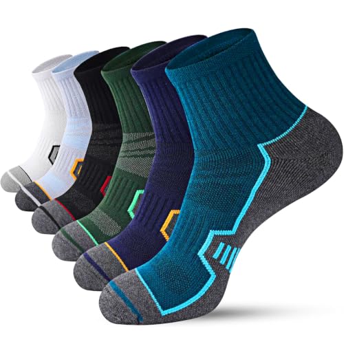 Men's Cushioned Ankle Socks - Athletic Running Gym Socks 10-13 / 6 Pairs Multicolor