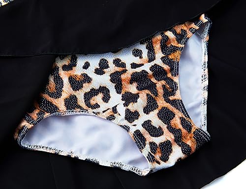 TENVDA Girl Leopard Ballet Leotard with Skirt - Sparkly Sleeveless Dance Outfit, 8-9 Years