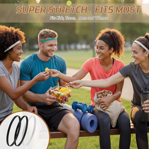 Elastic Sports Headbands - 4 Pack with Non-Slip Silicone Grip - Black & White