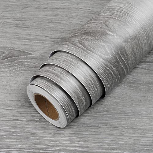 LACHEERY Faux Wood Wallpaper Peel and Stick Grey Wood Contact Paper for Cabinets Self Adhesive Wallpaper Wood Grain Contact Paper Wood Look Matte Kitchen Countertop Contact Paper Waterproof 15.8"x80"