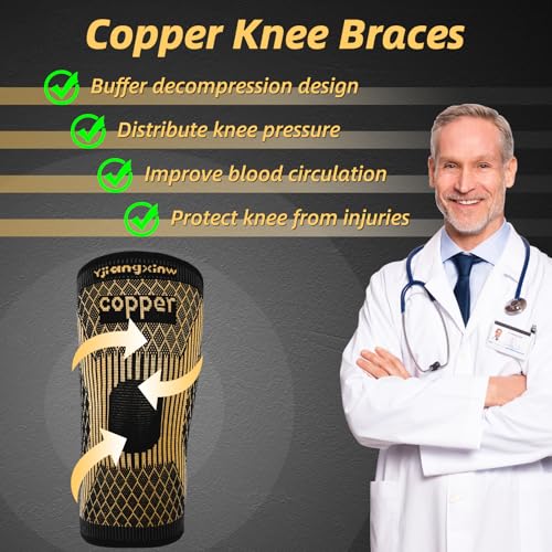 Copper Compression Knee Sleeve - X-Large, Orange Support for Pain Relief