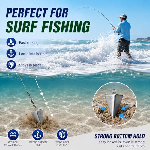 1oz Pyramid Sinkers Fishing Weights - 10pcs Lead Sinkers Set