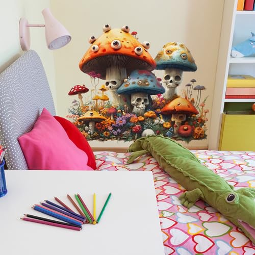 Halloween Mushroom Wall Stickers Removable Floral Skull Wall Decals for Kids Bedroom Nursery Living Room TV Wall Decor