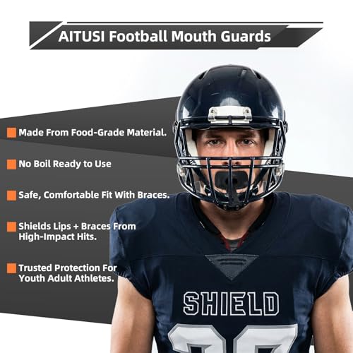 4-Pack Football Mouth Guards with Case - No Boil, Fits Braces