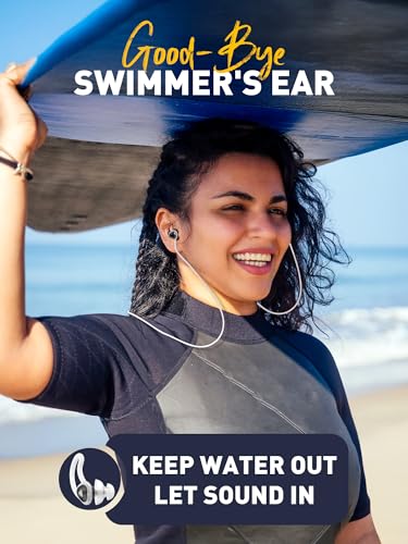 Black Waterproof Ear Plugs for Swimming & Water Sports with Lanyard, 3 Sizes & Secure Wings