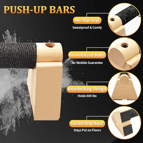 Wooden Parallettes Push Up Bars - 20cm Non-Slip Base