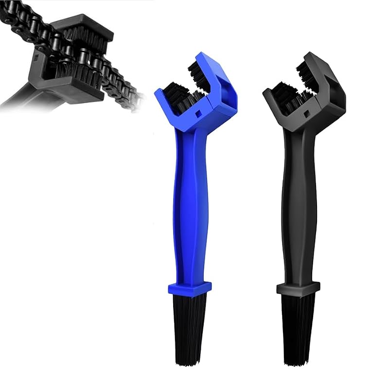 2 PCS Motorcycle & Bicycle Chain Cleaning Brush Set - Blue & Black