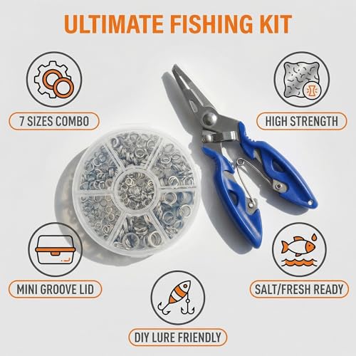 350pcs Fishing Split Rings Kit - 7 Sizes High Strength Steel - Silver