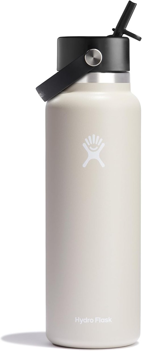 Hydro Flask Water Bottle - Insulated Stainless Steel - 40 Oz Oat Tan with Wide Straw Lid & Leakproof Design