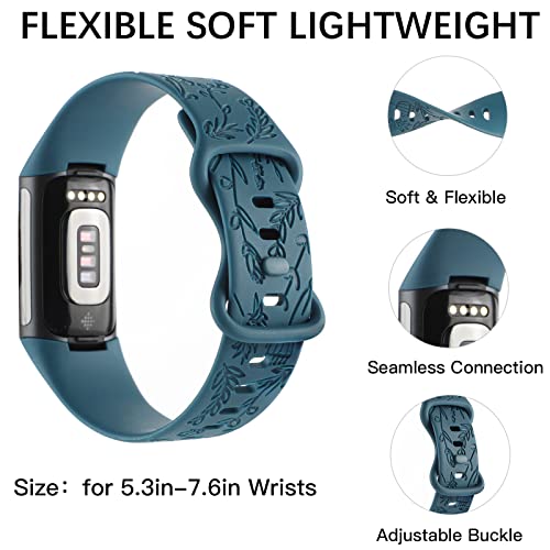 Flower Engraved Fitbit Charge 5/6 Band - Blue
