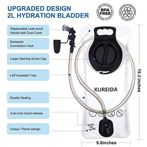 KUREIDA 2L Hydration Bladder with Insulated Tube - BPA Free Water Reservoir for Hiking (White 2L)
