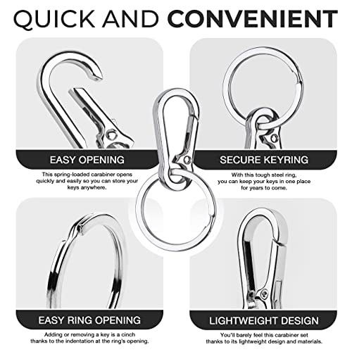 4-Pack Multipurpose Keychain Carabiner Clips with 1.25-Inch Steel Keyrings
