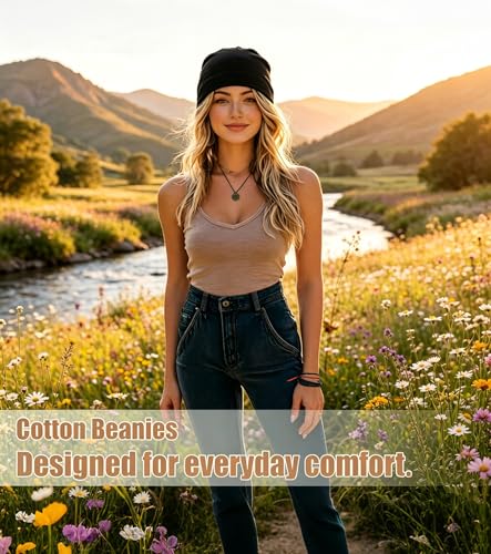 Lightweight Cotton Beanie - Breathable Summer Skull Cap - Black