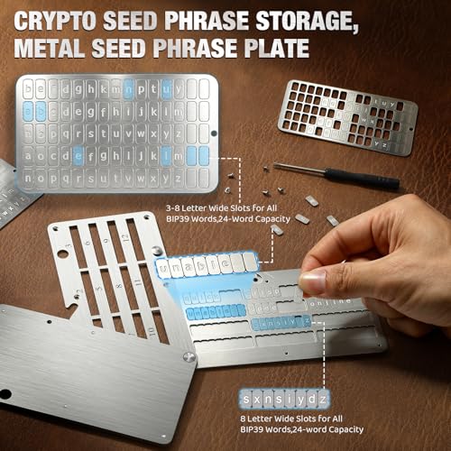 Metal Seed Phrase Plate for Crypto Recovery - 24-Word Capacity, Fire & Waterproof
