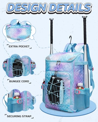 Kids Baseball Softball Bag with Shoe Compartment Light Blue 19.3"
